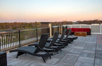 Rooftop deck with lake and minneapolis skyline views
